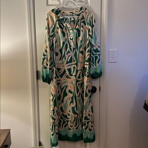 Green and Cream Patterned Dress